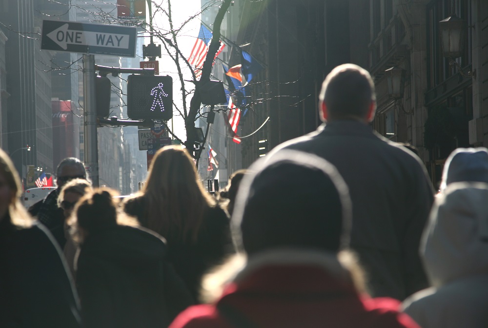 crowd walking on Fifth Avenue
